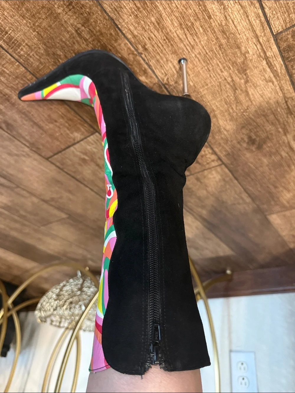 Bold ‼️Multicolor Patterned Knee Boots - Black Suede Accent